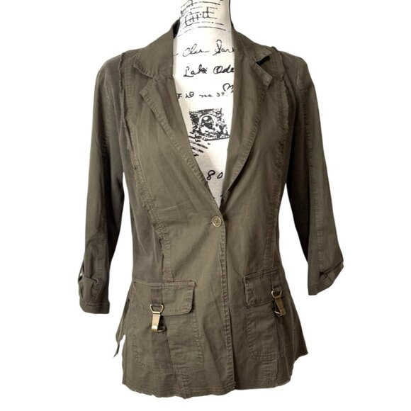 Wearables Jackets & Blazers - Wearables XCVI Womens Jacket Army Green Blazer Roll-Tab Sleevex Size M